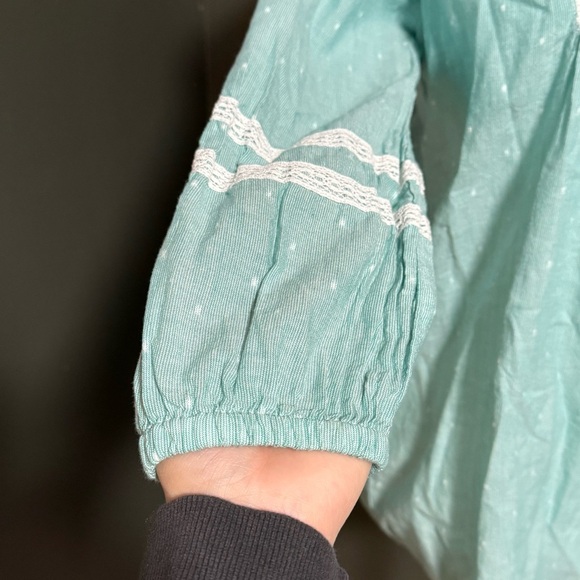 St. John’s Bay Boho Peasant Blouse Aqua Blue Small Tassel Tie Top cottagecore - Picture 3 of 5